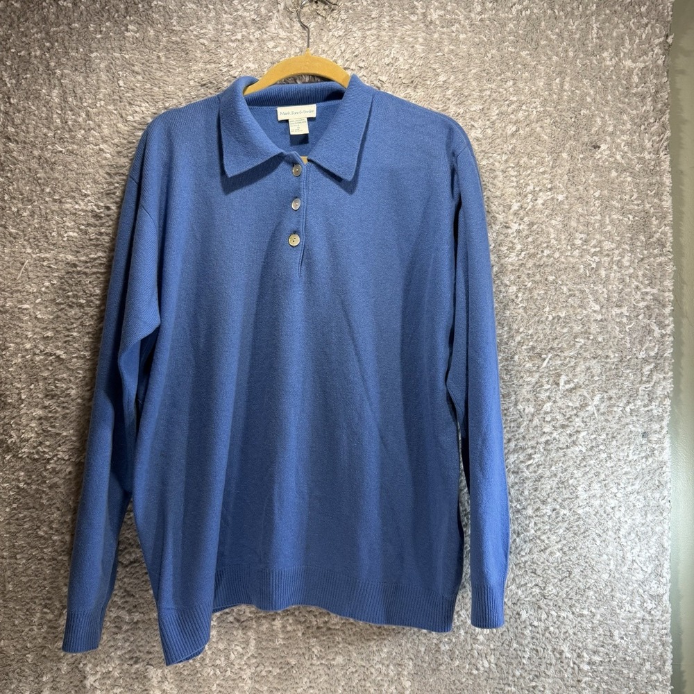 Mark Fore & Strike Mens Cashmere Sweater XL Blue Collared Preppy Academia Preppy